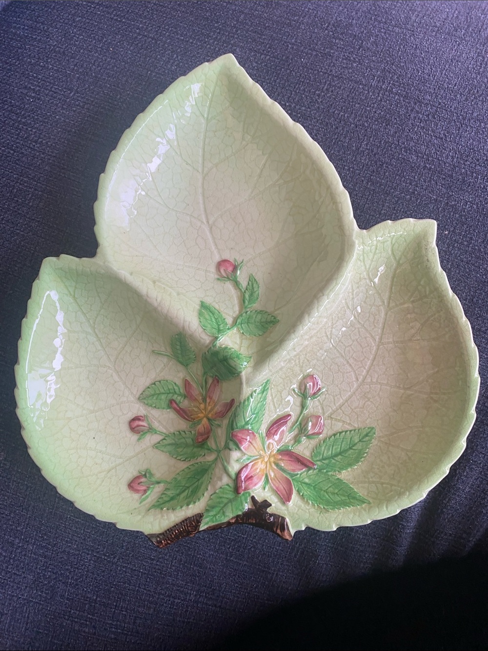 Vintage Carlton Ware England Leaf-Shaped Floral Ceramic Serving Dish Green